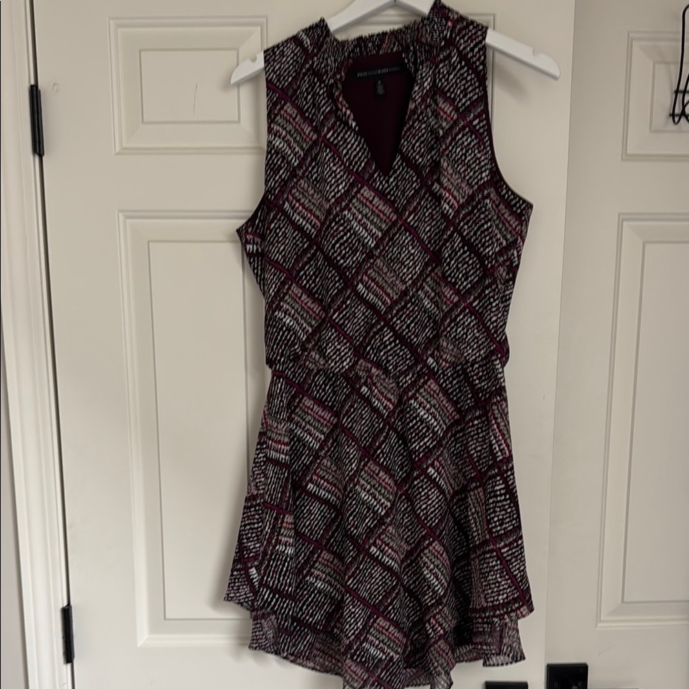 Sleeveless Geometric Pattern Dress - Burgundy and Black